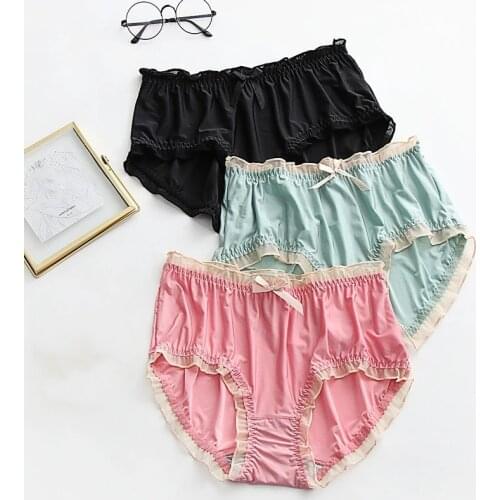 3Pcs/lot Ruffle Elasticity Breathable Comfortable Woman Underwears plus size 4XL 5XL Soft Thin silky milk silk Womens Panties
