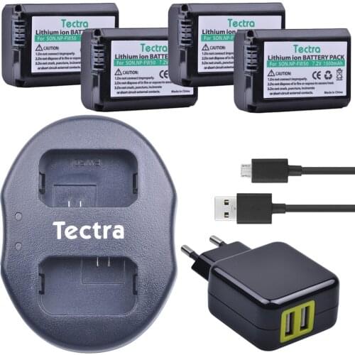 4pcs NP-FW50 NPFW50 Camera Battery+USB Dual Charger+AC Adapter for Sony Alpha a6500 a6300 a7 7R a7R a7R II a7II NEX-3 NEX-3N