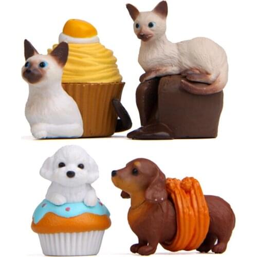 4pcs/lot Japanes Zakka The Cake Bulldog Corgi Figure Toys Resin Corgi Cat Action Figure Collection Model Toy Home Decoration