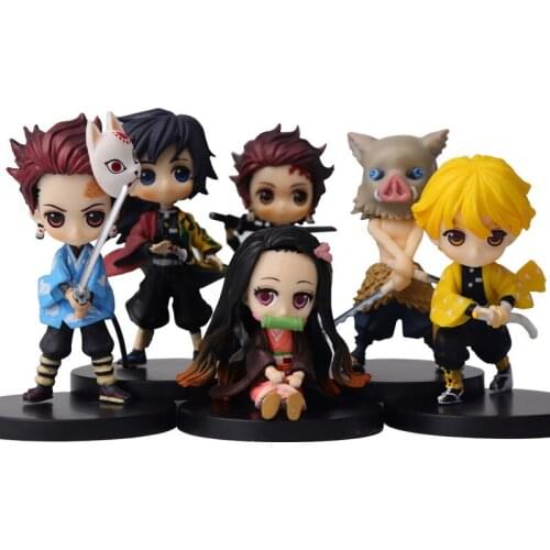 6pcs/set Demon Slayer Kimetsu no Yaiba Figure Q ver. Giyuu Inosuke Tanjirou Nezuko Zenitsu Figurine anime Action figure 5-7cm