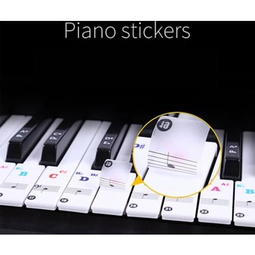 88/61 Key Color Piano Letter Notes Stickers Keyboard Hand Roll Piano Keyboard Transparent Stickers Notation Transparent