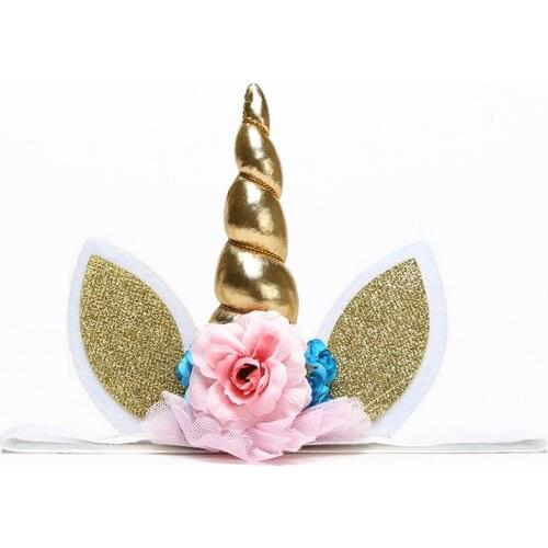 Newborn Infant Baby Girl Kids Hair Accessories PU Unicorn Party Headband Baby Girls Hairband Artificial Flower Sparkle Hearbands