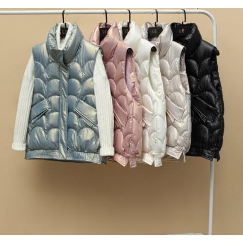 Shiny Winter Vest Loose Plus Size Women Zipper Stand Collar Pockets Ladies Causal Sleeveless Jacket Waistcoat for Female 2021