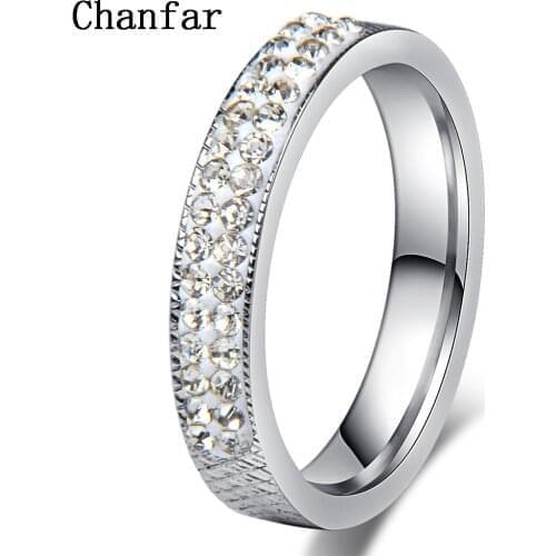 Chanfar 6 7 8 9 10 Mixed Sizes Fashion White Line Rhinestone Thin Ring 316L Stainless Steel Engagement Finger Ring Men Women