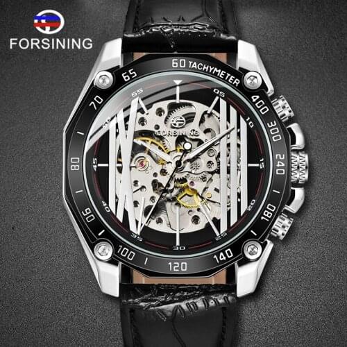 2020 FORSINING Royal Automatic Mechanical Women Watches Leather Strap Silver Skeleton Dial Fashion Male Watch Top Brand Luxury