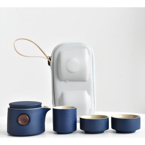 Japanese-Style Tea Set Ceramic Portable Teapot Outdoor Travel Gaiwan Kettle Office Teacups Kung Fu TeaSet Dinkware Office