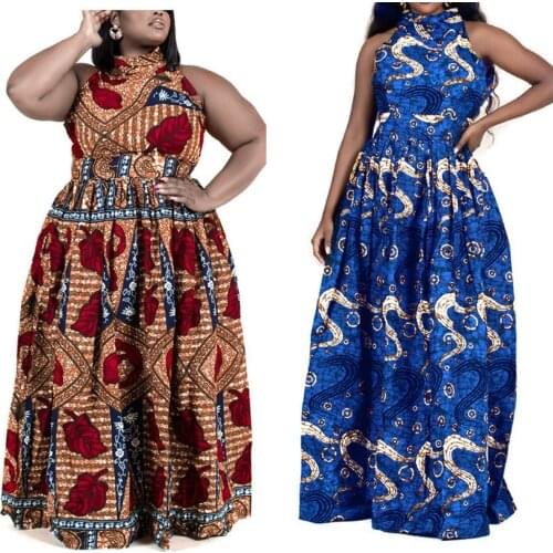Polyester Elegant African Dresses Dashiki Print Long Robe Dress Vestidos Party Style Bazin Riche Summer Fashion Sexy Dress