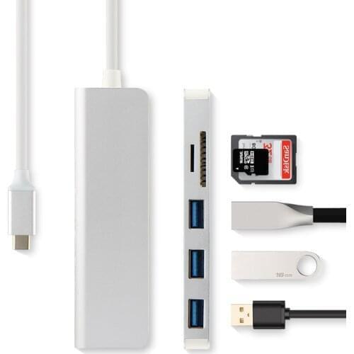 HUWEI 5-in-1 Type-C HUB Aluminiu Alloy USB-C Adapter USB 3.0 Port SD/TF Card Reader For Lenovo ideapad D330 10.1" d330 Tablet PC