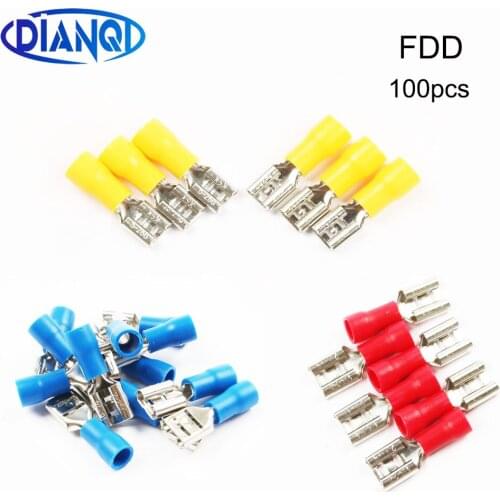 FDD1.25-250 FDD2-187 FDD2-250 FDD5-250 Female Insulated Electrical Crimp Terminal for Connectors Cable Wire Connector FDD