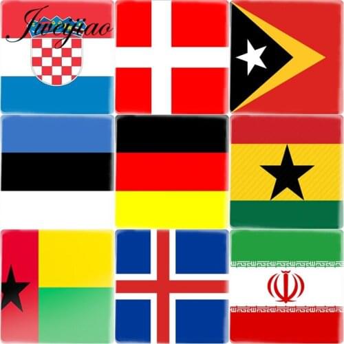 JWEIJIAO National Flag Square Shape 12mm DIY Glass Cabochon Portugal,Norway, Switzerland, Argentina Flags Cameo Charms Settings