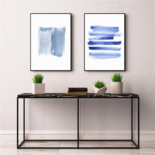 Canvas Painting Wall Pictures for Living Room Home Decor Blue Brush Shape Mark Modern Minimalist Nordic Posters and Prints Art
