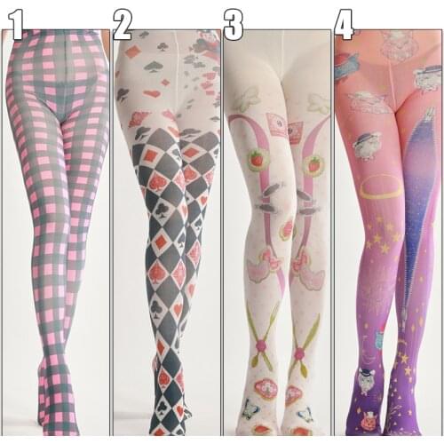 Harajuku Tattoo Pattern Pantyhose Female Fashion Stocking Party Pants For Women pantyhoses Lolita Cute Kawaii Tights