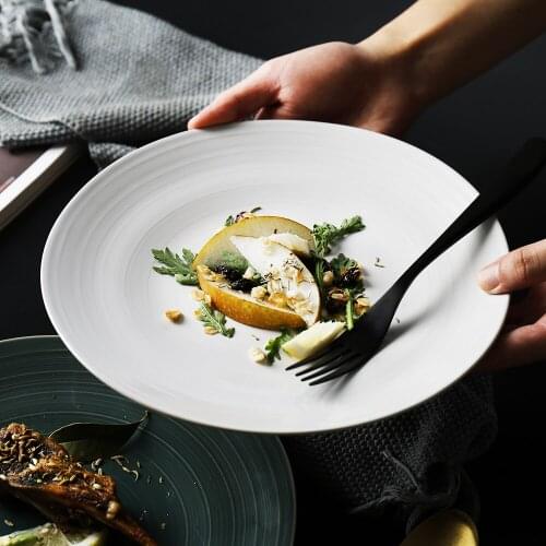 Solid white/green food plates dishes dinner plates for kitchen wedding decor with screw grains irregular round plates