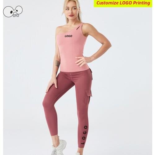Women 2 Pcs Tank Tops+Tights Yoga Suits Quick Dry Vest Elastic High Waist Sports Leggings Gym Fitness Running Sportswear Custom