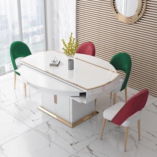 Fashion folding dining round table furniture yemek masasi multifunctional concertina table Telescopic dining table with chairs