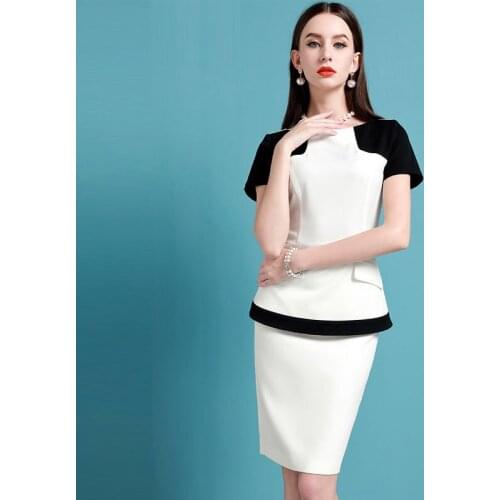 Fashion Celebrity Two Piece Suit 2021 High End Temperament Black And White Stitching Waist Skirt