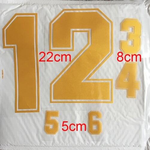 Glod Numbers 0-9 Heat Transfer Patches 22cm\8cm\5cm Name Sporty Cloth Sticker Hot Heat Transfer DIY Iron On Clothing Bag Shoes
