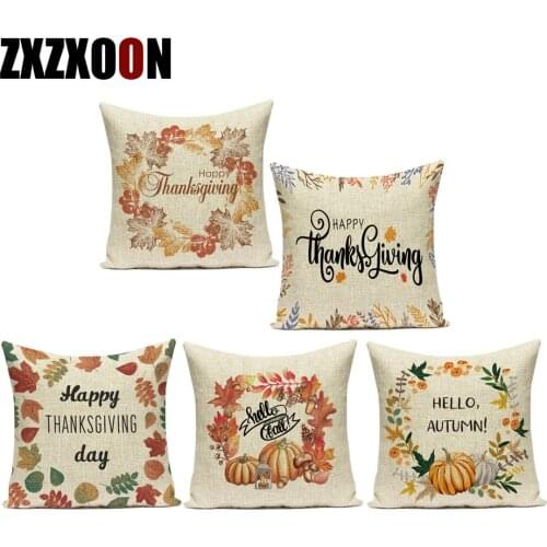 Happy Thanksgiving Day Pumpkin Letter Polyester Throw Pillows Case Sofa Home Decor Cushion Cover for Living Room Decoration