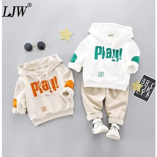 2021 spring and autumn new boys and girls sweater + trousers two-piece suit cartoon English sanding hooded childrens baby suit