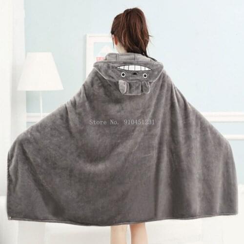 160x90cm Cute Totoro Minky Blanket for Adults Sleeping Cozy Cartoon Soft Hooded Blanket Coraline Coverlet Nap Quiet
