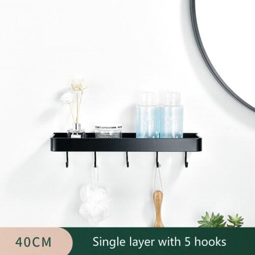 Single Layer with Hook Durable Bathroom Storage Rack Alumimum Multi-Purpose Storage Rack Bathroom Toilet Shelving Rack