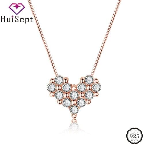 HuiSept Women Necklace for Wedding Party 925 Silver Jewelry with Zircon Gemstone Heart Shape Pendant Fashion Ornaments Wholesale
