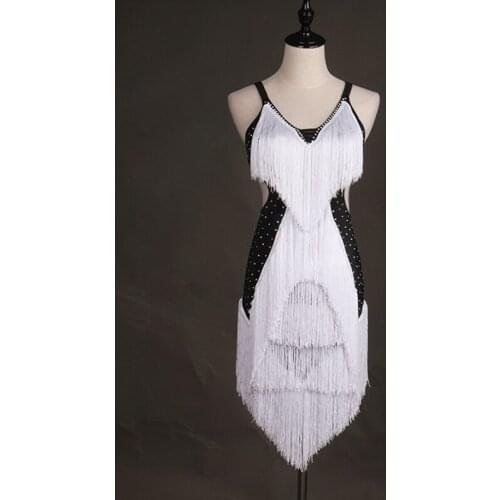 Fringe latin dress competition dress fringe ringe Charleston Flapper Great Gatsby Stage Dance Clothing Dresses white lq033