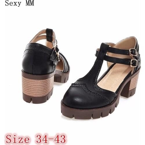 Cut-Outs Summer Casual Retro Women Brogue High Heel Shoes Pumps High Heels Gladiator Sandals Woman Plus Size 34-40.41.42.43