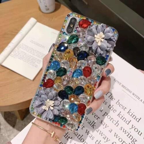 DIY Diamond Flowers Bling Crystal Stone Luxury Decoration Case For Xiaomi Redmi 9 9A 9T Pro Note9 Pro Max Note9S Note8 Pro Coque