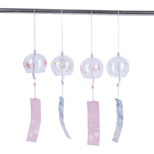 Sakura Cherry Blossom Pattern Japanese Style Glass Wind Chimes Hanging Craft Wind Bell Home Decor