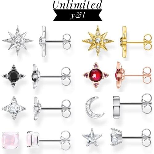 Colorful Star Moon Studs Earrings 925 Sterling Silver Red Black Gold Round Ear Stud Thomas Fashion Good Jewelry for Women Men