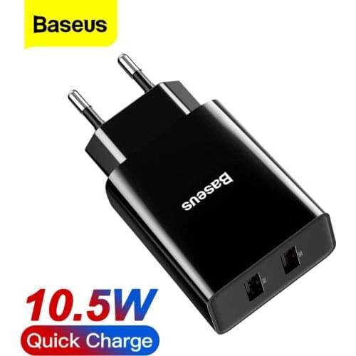 Baseus Mini Dual USB Charger For iPhone 12 11 Pro Adapter EU Plug Travel Wall Charger Phone For Samsung Xiaomi Mi Phone Charger