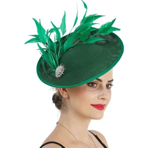 Green Big Fascinator Hat For Ladies Wedding Headwear Fancy Feather Hair Accessories Ladies Elegant Party Dinner Chapeau Cap
