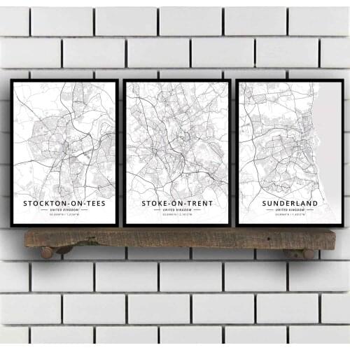 Stockton-on-Tees Stoke-on-Trent Sunderland Swansea Swindon Walsall Warrington Wolverhampton York United Kingdom Map Poster