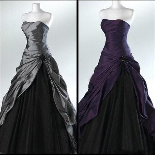 Purple And Black Ball Gown Gothic Wedding Dresses for Brides Strapless Grey Floor Length Actual Picture Bridal Gowns Vestidos de