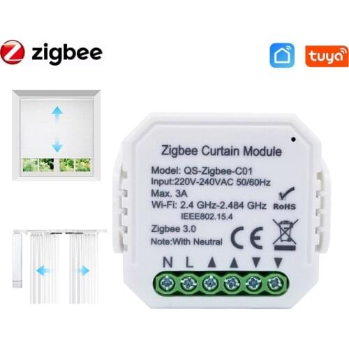 Tuya Zigbee Curtain Switch Module for Roller Shutter Blind Motor Smart Home Google Alexa Voice Control