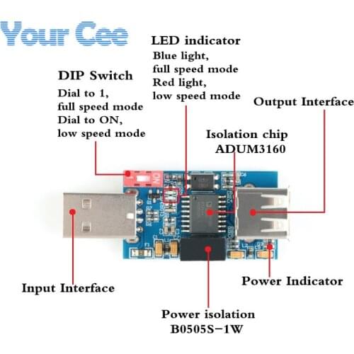 USB Isolator Module Protection Board ADUM3160 Single Isolation USB 2.0 Module 1500V Coupling USB to USB Isolation