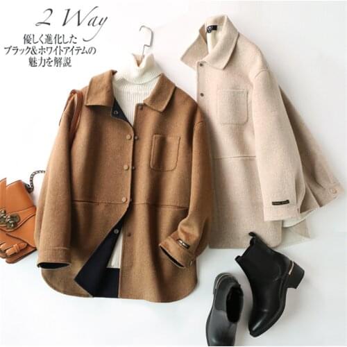 Japanese Handmade Solid Double sided 90%wool jacket for women high quality autumn loose winter coat Korean Modis casaco feminino