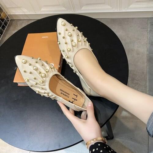 Ballet Shoes Rivet Square head Pure color High Quality Women Flat Flats Shoes comfortable Elegant Lady shoe wedding shoes U25-29