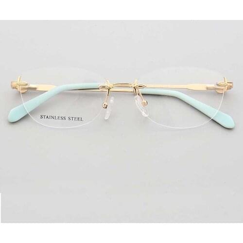 Women Rimless Eyeglass Frames for Women Metal Eyeglasses Frame Female Square Oval Fashion Stainless Steel Rx Eyewear Glasses