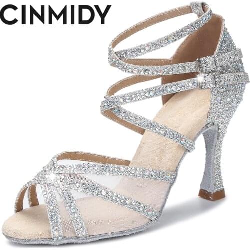 CINMIDY Latin Dance Shoes Women Rumba Samba Ballroom Party Ladies Dancing Heels Black Sexy Women Sandals Golden Wedding Shoes