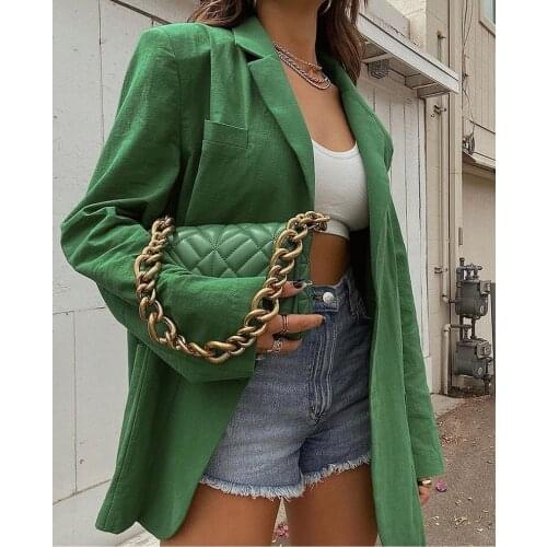 2021 Chic Fashion Green Oversized Blazer Coat Women Y2K Casual Spring Elegant Vintage Jacket Long Sleeve Ladies Outerwear SS1135