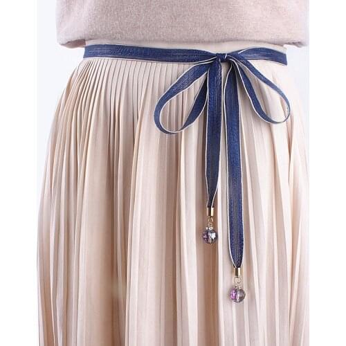 New fashion women thin lace waist chain belt ribbon rope gridle bowknot for dresses waistband belts black