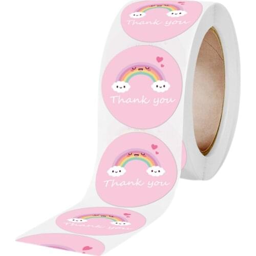 1 Inch Self-adhesive Rainbow Sticker Label with Thank You Print Flower Thank You Sticker Customization 500pcs/roll
