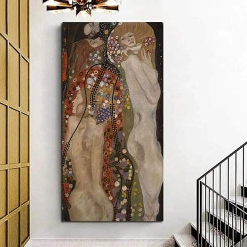 100% Hand Painted Handmade Gustav Klimt Water Serpents II Oil Painting Wall Pictures Room Home Decor canvas Unframed Large size