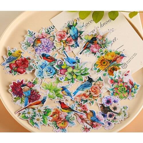 15PCS Flowers and birds stickers DIY scrapbooking album journal diary happy planner gift decorative stickers