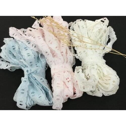 15 Yards 100% Cotton Embroidered Edged Cotton Lace Trim Cloth Decor Hollow Hole Pink Blue White Lace Trim Ribbon Sewing Craft