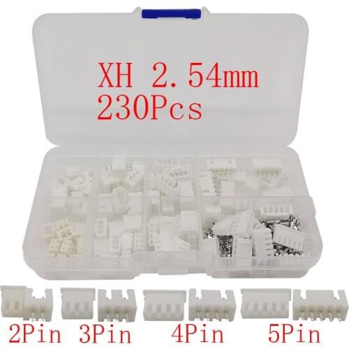 230Pcs/set XH2.54 2Pin 3Pin 4Pin 5 Pin 2.54mm Pitch Terminals Kits Connectors Plug Socket Pin Header Housing JST Wire Connector