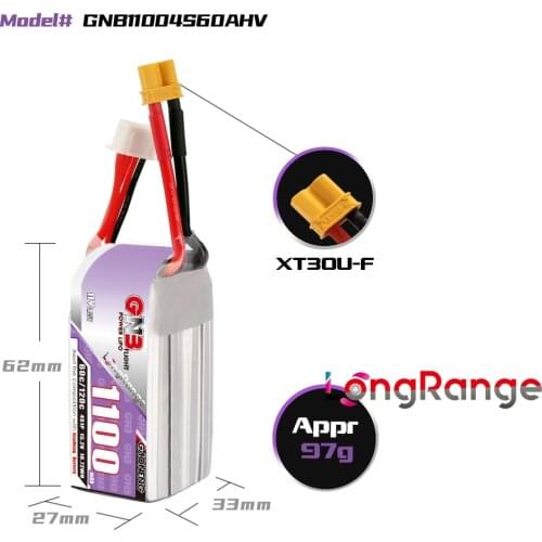 Gaoneng GNB 1100mAh 4S 15.2V 60C/120C LiHV Lipo Battery with XT30 Plug for FPV Racing Drone RC Quadcopter Helicopter RC Parts