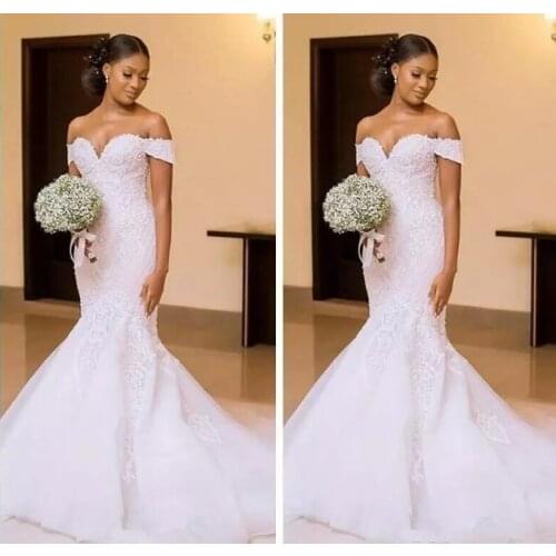 Angelsbridep Off-Shoulder Mermaid Wedding Dress Charming Sweetheart Appliques Beaded Court Train Dubai African Bride Dresses